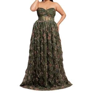 Faeriesty Size 2XL Floral Ruched Bustier Ruffle Trim Hem Floral Tube Dress NWOT